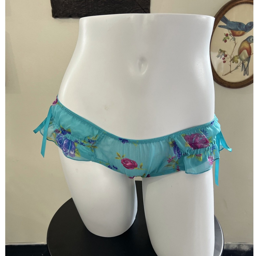 Vintage Victoria's Secret Sexy Little Thing Blue Floral Sheer Panties Size S/M
